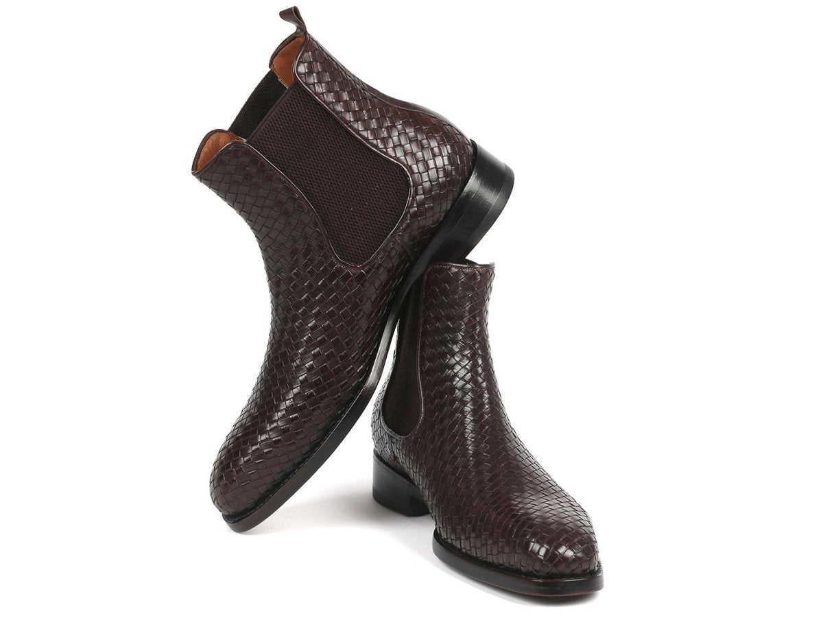 Paul Parkman Chocolate Brown Woven Leather Chelsea Boots (ID92WN87 BRW)