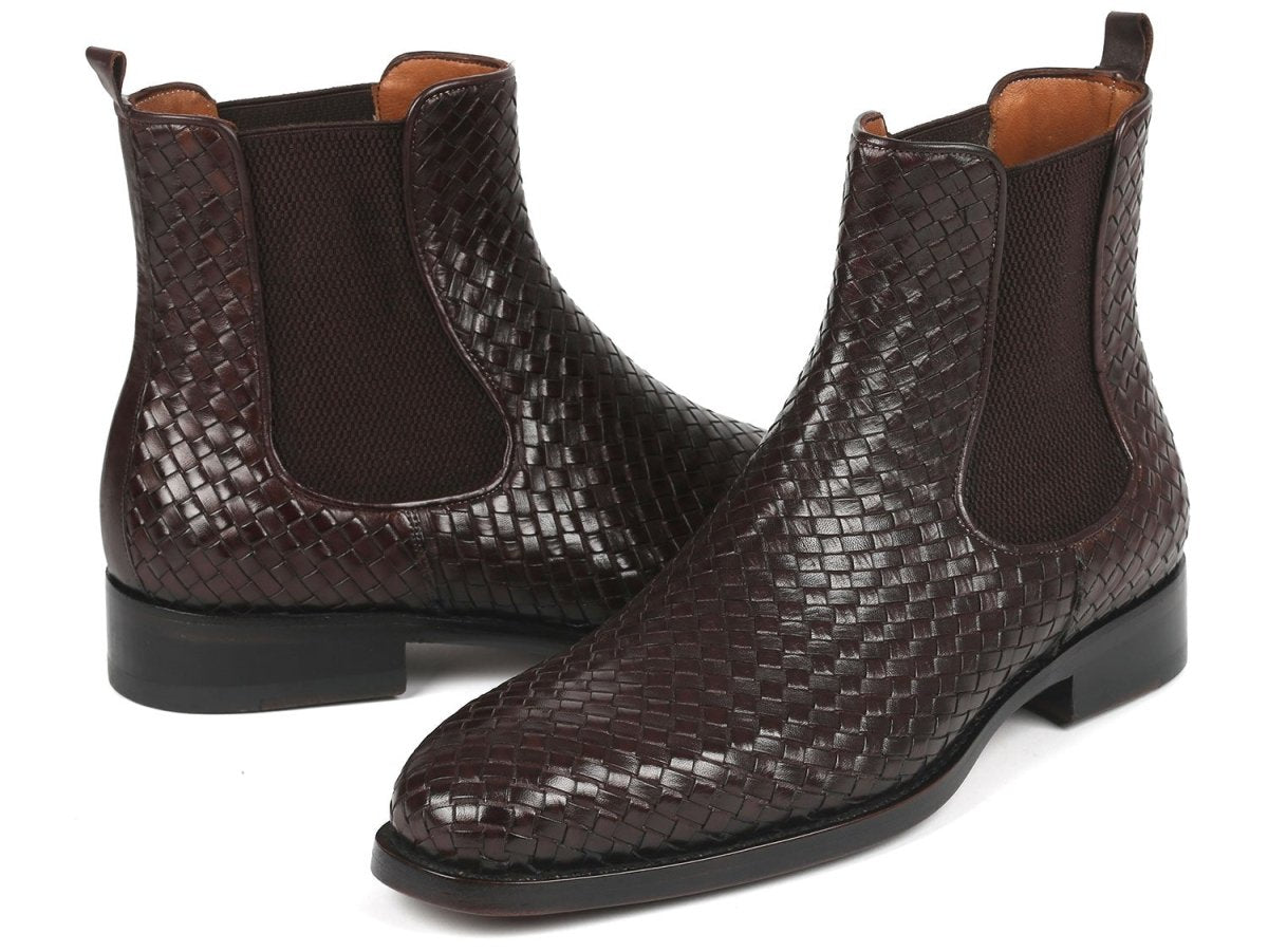 Paul Parkman Chocolate Brown Woven Leather Chelsea Boots (ID92WN87 BRW)