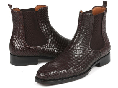 Paul Parkman Chocolate Brown Woven Leather Chelsea Boots (ID92WN87 BRW)