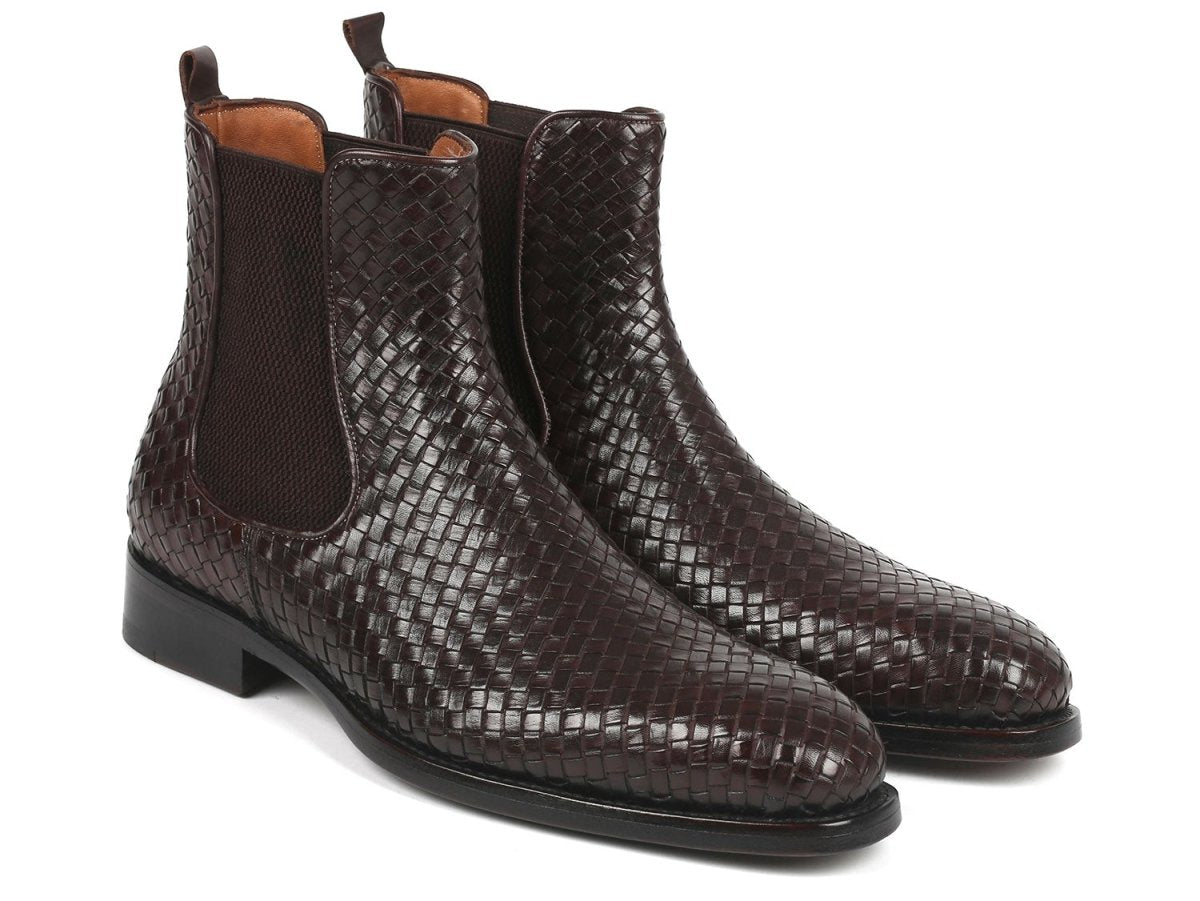 Paul Parkman Chocolate Brown Woven Leather Chelsea Boots (ID92WN87 BRW)