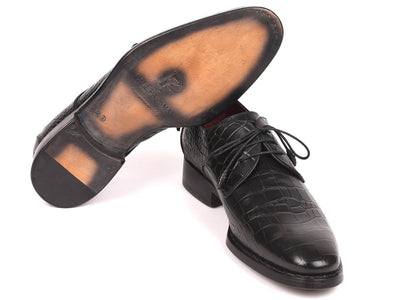 Paul Parkman Croco Embossed Calfskin Goodyear Welted Derby Shoes in Black