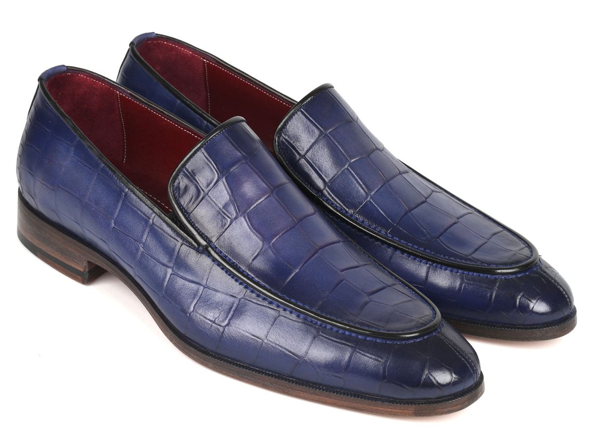 Paul Parkman Croco Textured Leather Loafer Blue (ID7339 BLU)