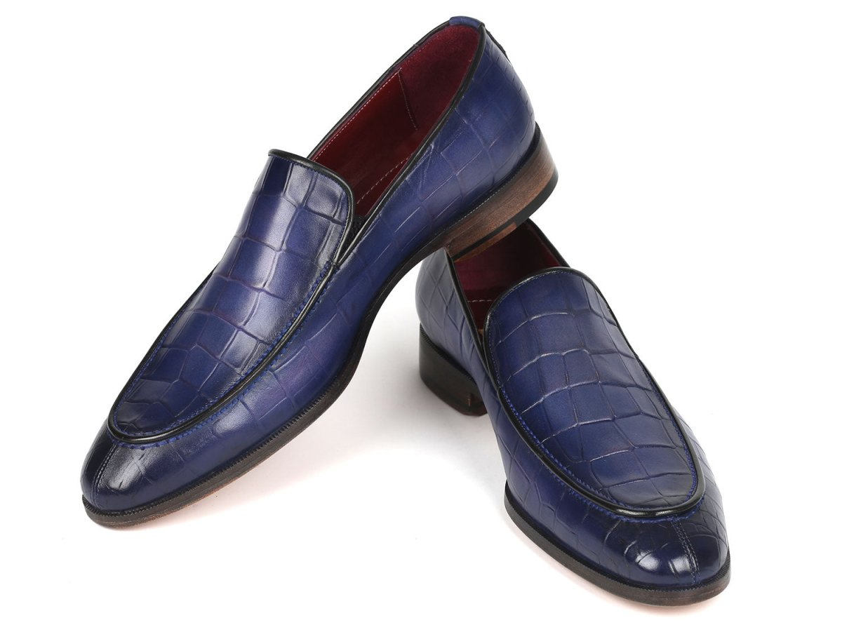 Paul Parkman Croco Textured Leather Loafer Blue (ID7339 BLU)