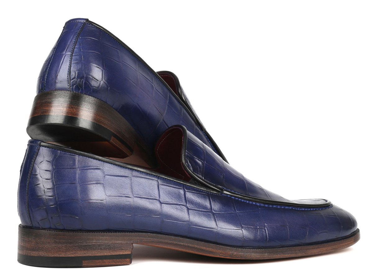 Paul Parkman Croco Textured Leather Loafer Blue