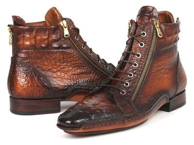 Paul Parkman Crocodile Textured Calfskin Handmade Zipper Boots (ID88APK87)
