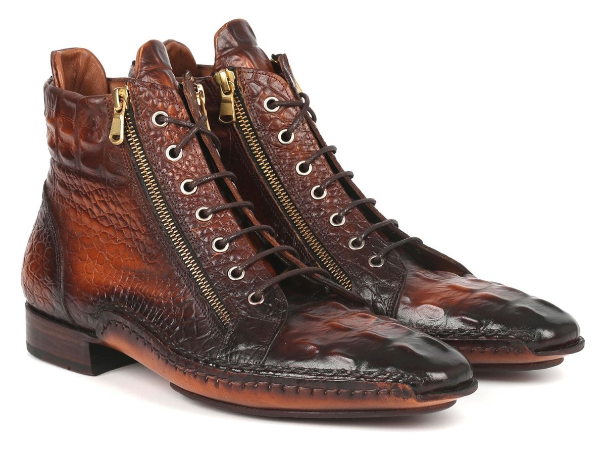 Paul Parkman Crocodile Textured Calfskin Handmade Zipper Boots (ID88APK87)