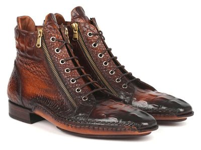 Paul Parkman Crocodile Textured Calfskin Handmade Zipper Boots (ID88APK87)