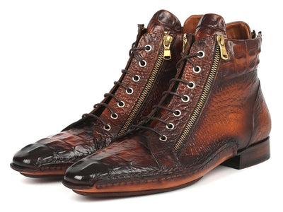 Paul Parkman Crocodile Textured Calfskin Handmade Zipper Boots (ID88APK87)