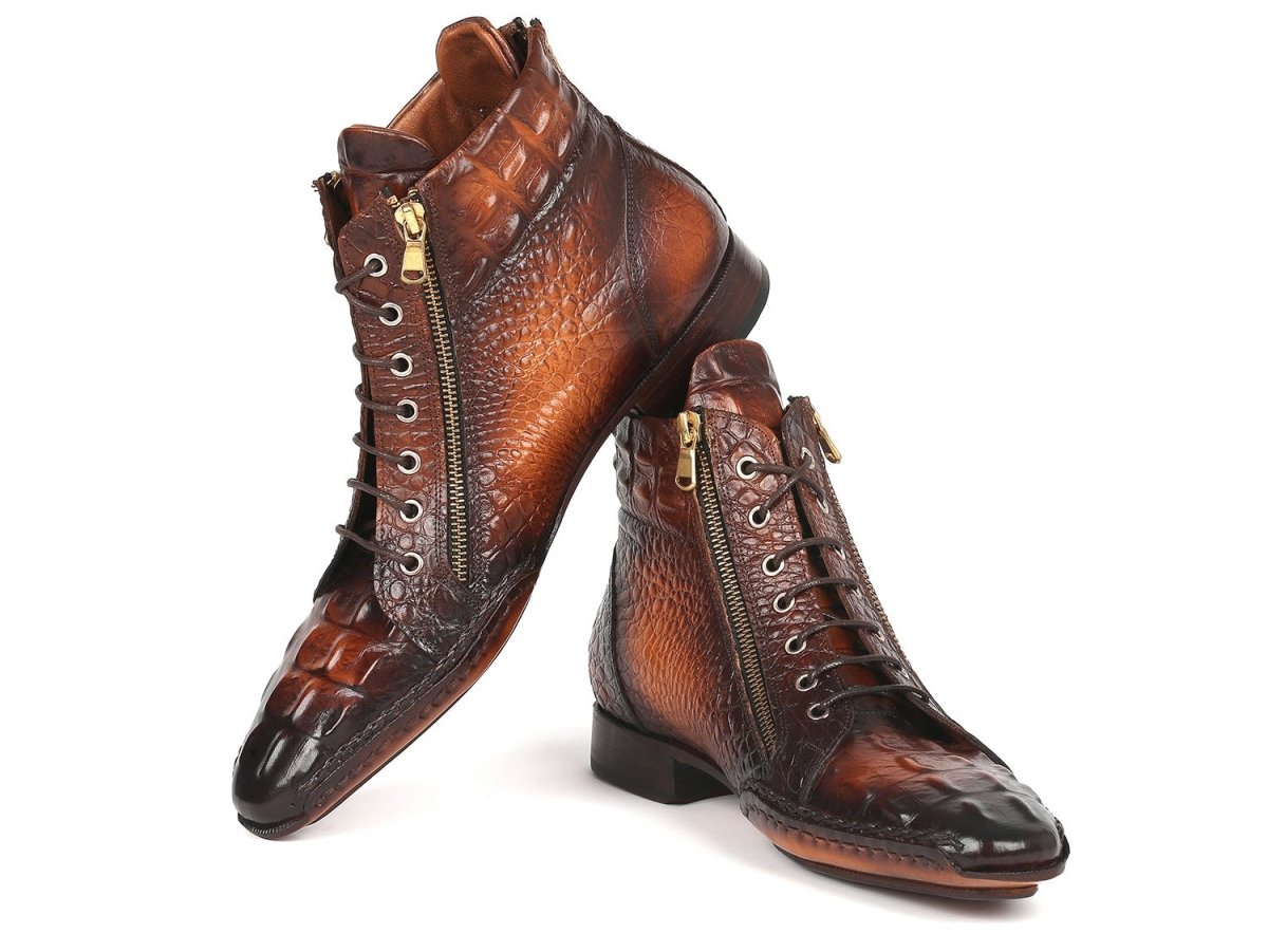 Paul Parkman Crocodile Textured Calfskin Handmade Zipper Boots (ID88APK87)