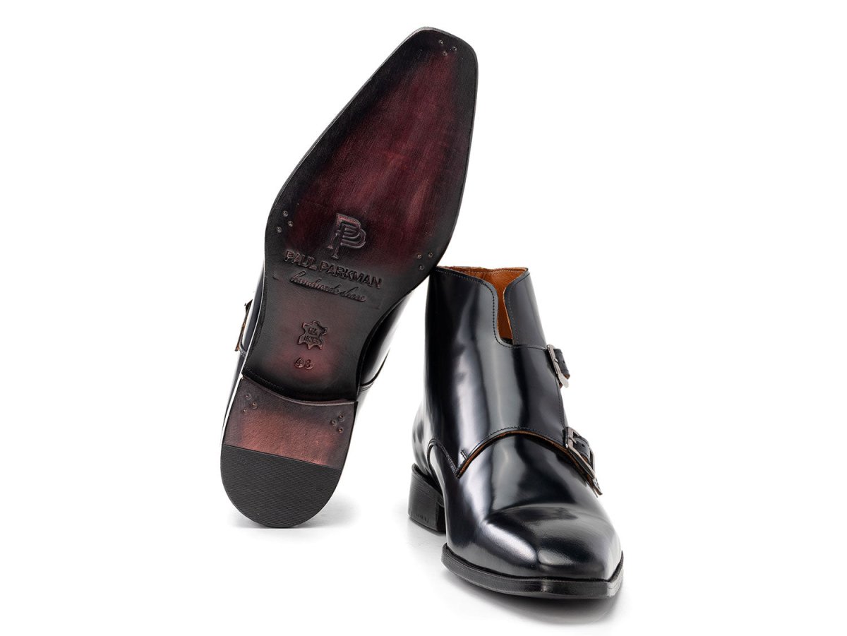 Paul Parkman Double Monkstrap Ankle Boots Black Polished Leather 8154 BLP