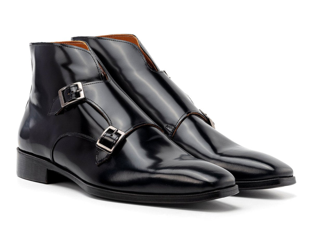 Paul Parkman Double Monkstrap Ankle Boots Black Polished Leather 8154 BLP
