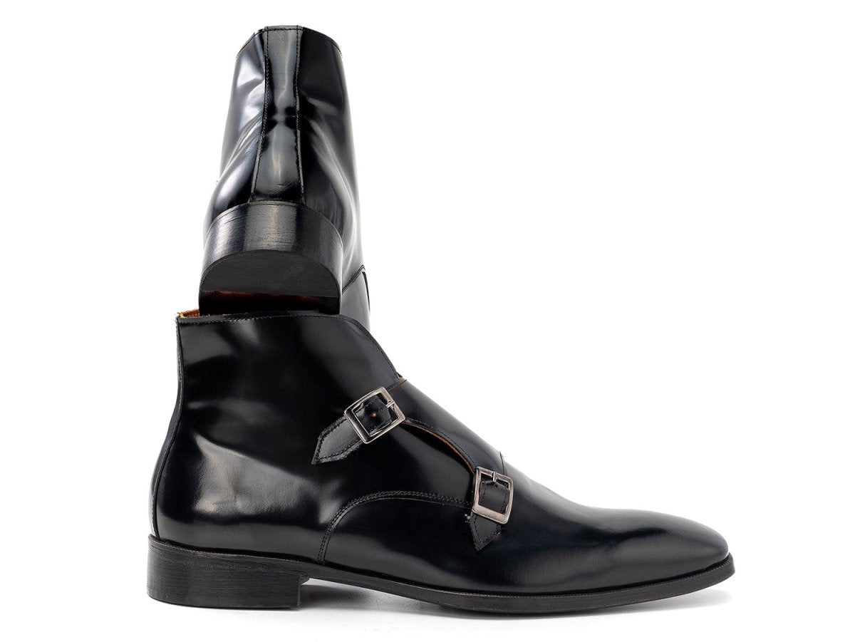 Paul Parkman Double Monkstrap Ankle Boots Black Polished Leather 8154 BLP