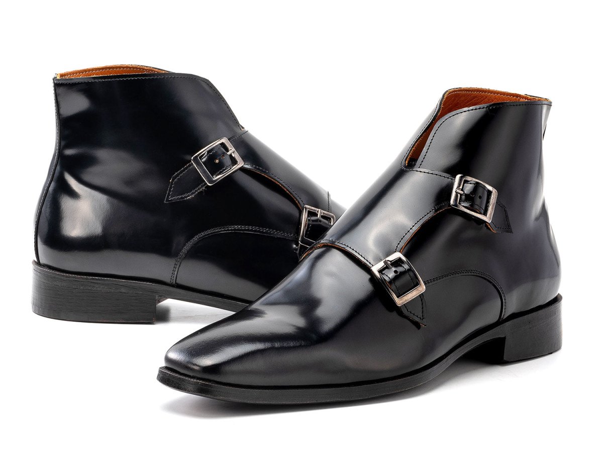 Paul Parkman Double Monkstrap Ankle Boots Black Polished Leather 8154 BLP
