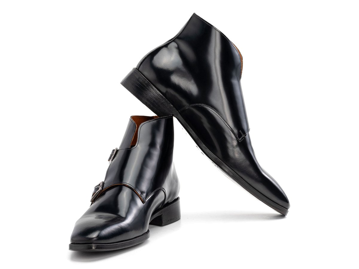 Paul Parkman Double Monkstrap Ankle Boots Black Polished Leather 8154 BLP