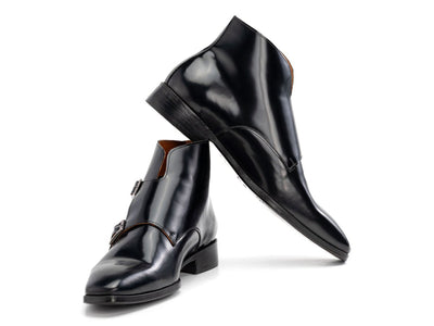 Paul Parkman Double Monkstrap Ankle Boots Black Polished Leather 8154 BLP