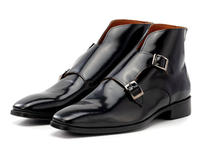Paul Parkman Double Monkstrap Ankle Boots Black Polished Leather 8154 BLP