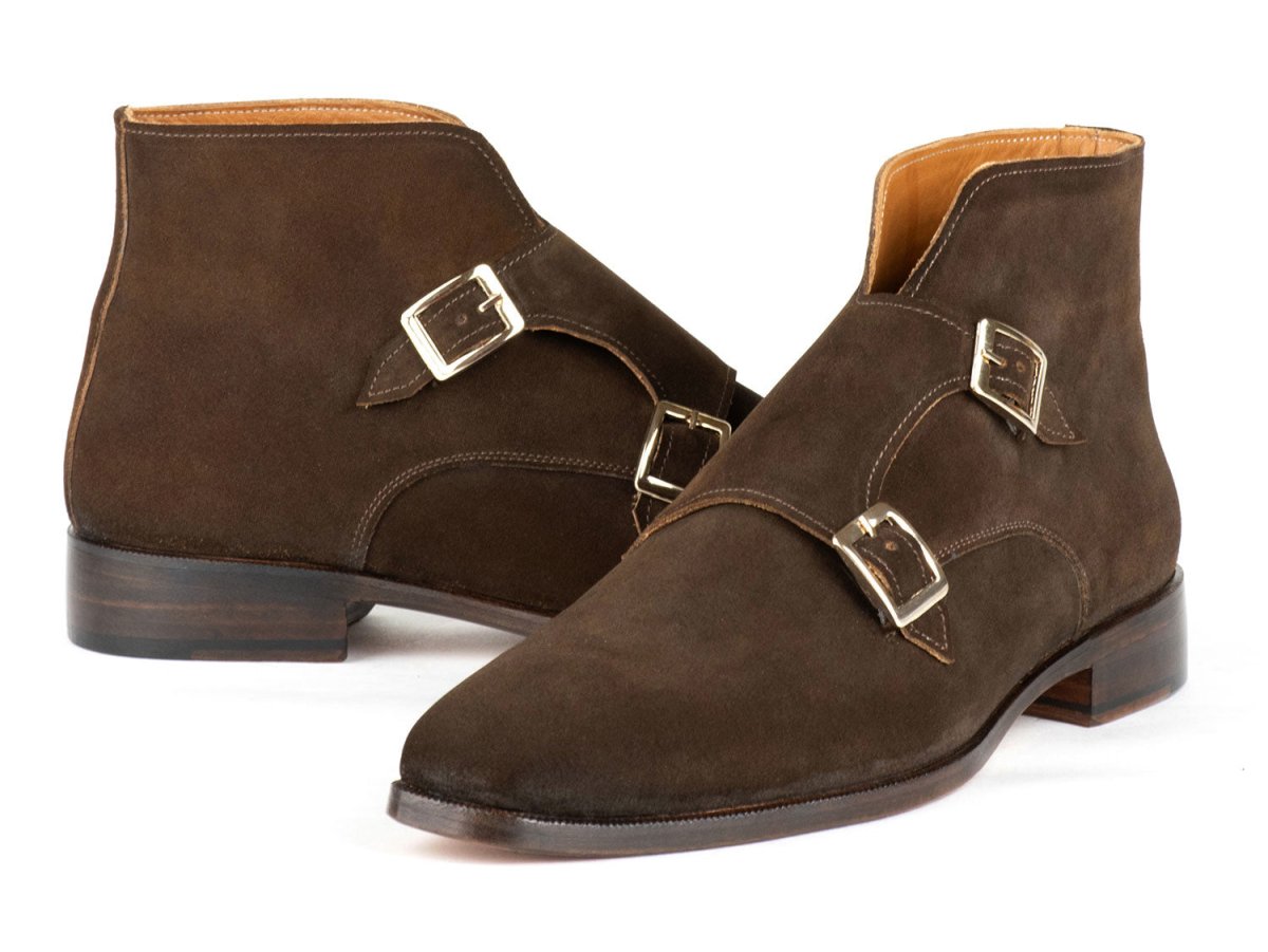 Paul Parkman Double Monkstrap Ankle Boots Brown Suede (ID8154 SDB)