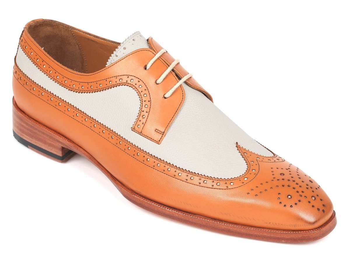 Paul Parkman Dual Tone Wingtip Derby Shoes Cognac and Cream (ID924CC55)