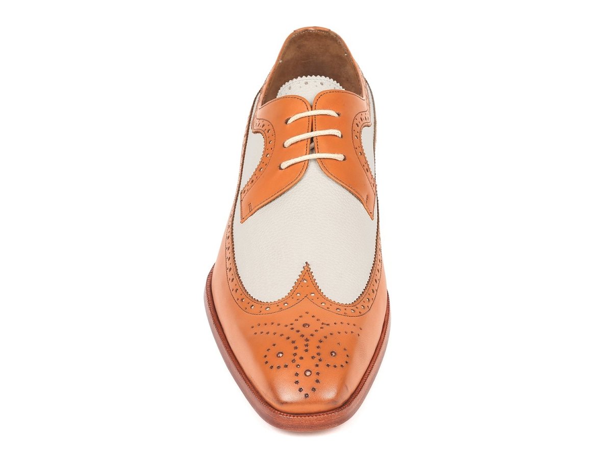 Paul Parkman Dual Tone Wingtip Derby Shoes in Cognac and Cream