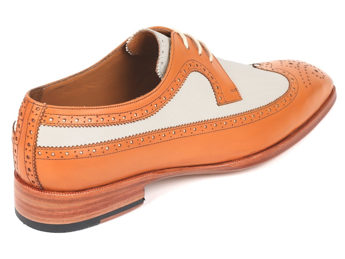 Paul Parkman Dual Tone Wingtip Derby Shoes in Cognac and Cream