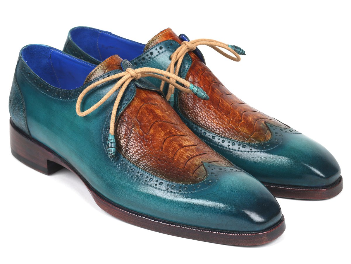 Paul Parkman Genuine Ostrich Leg and Calfskin Derby Shoes (ID788GY74)