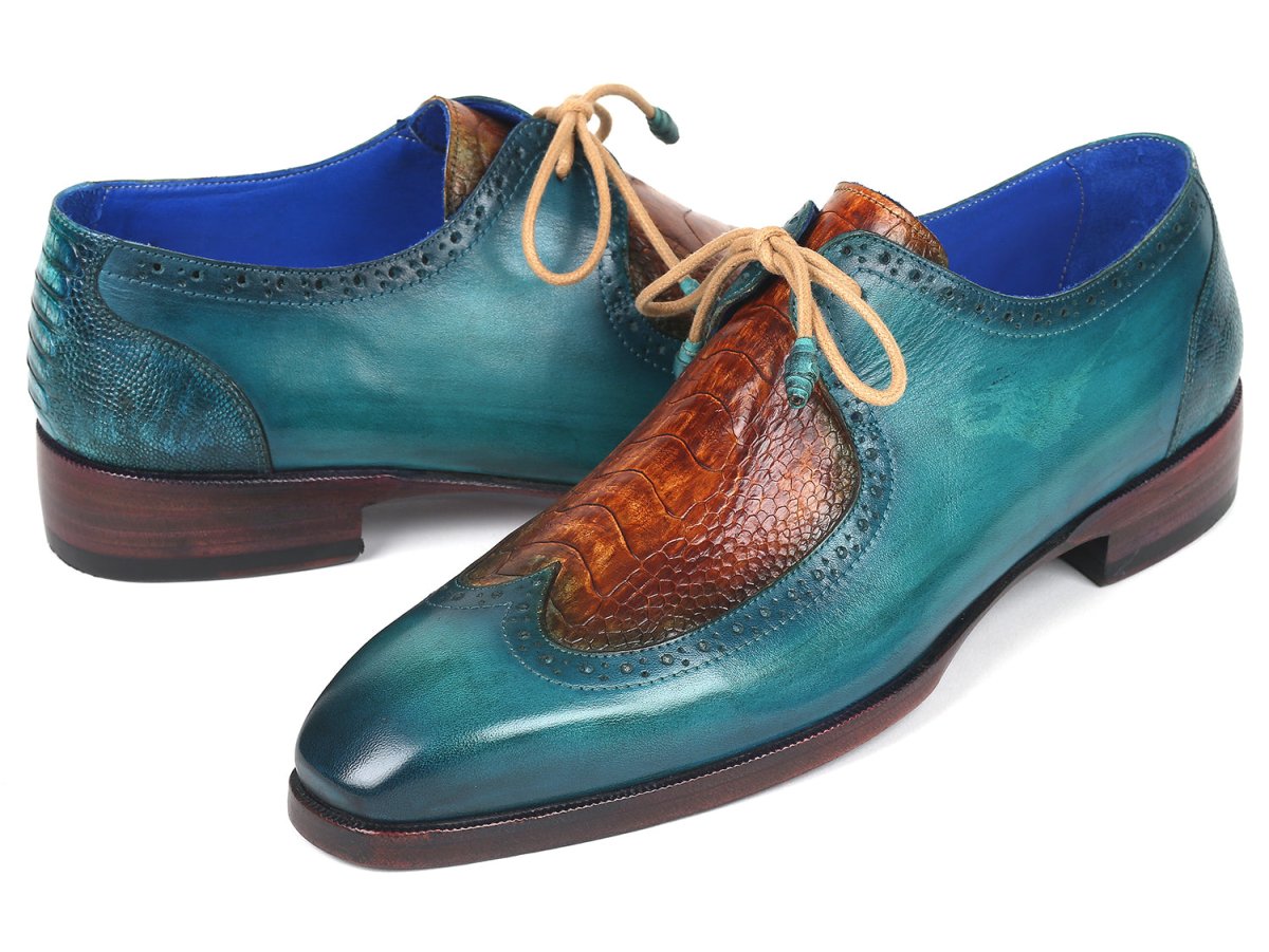 Paul Parkman Genuine Ostrich Leg and Calfskin Derby Shoes (ID788GY74)