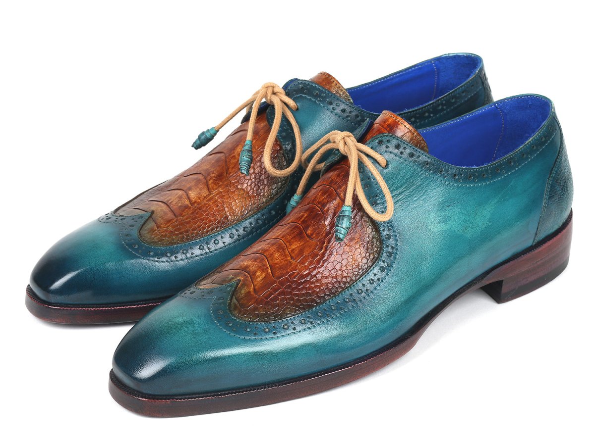 Paul Parkman Genuine Ostrich Leg and Calfskin Derby Shoes (ID788GY74)
