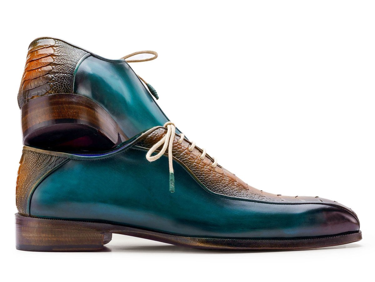 Paul Parkman Genuine Ostrich Leg Bicycle Toe Oxfords Green and Brown (ID94DLTQB)
