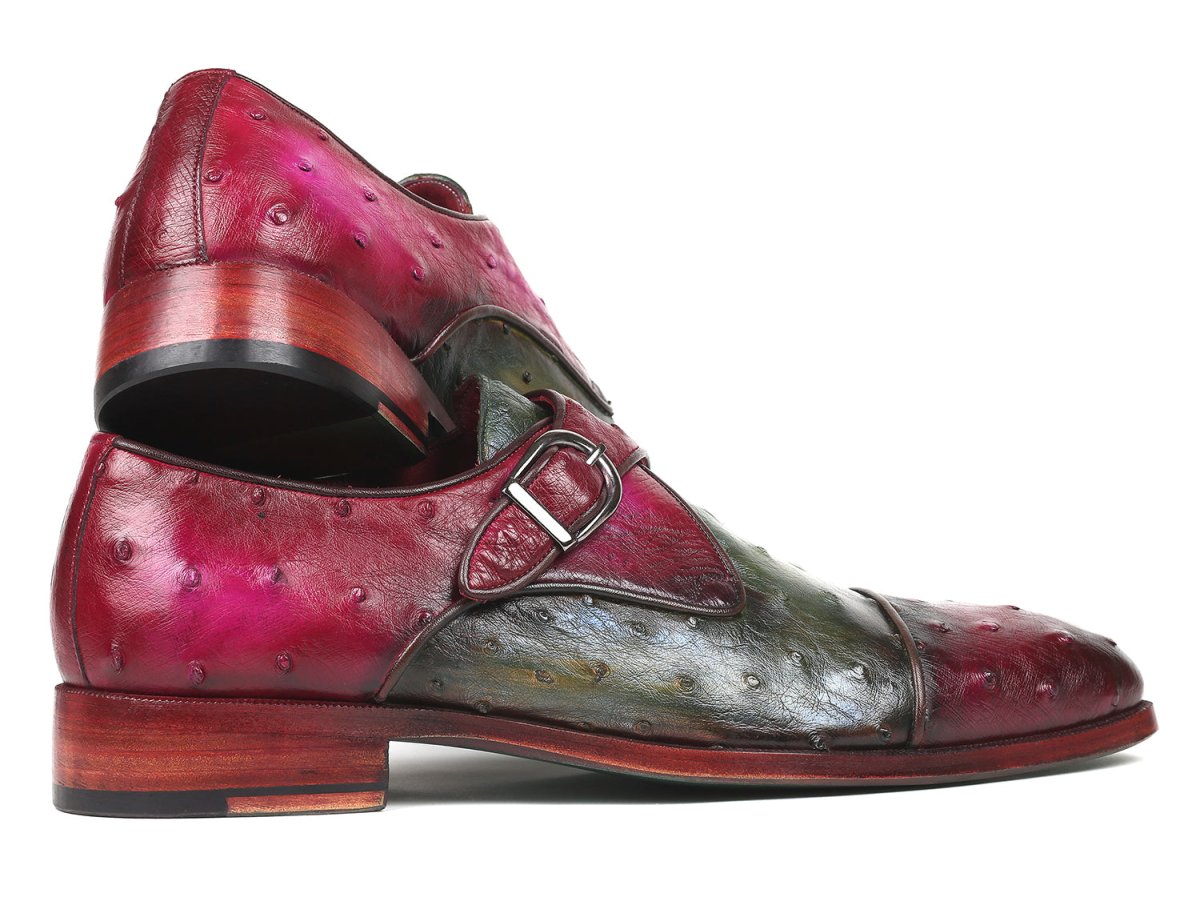 Paul Parkman Genuine Ostrich Monkstraps Green and Purple (ID91Z68)