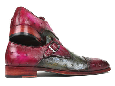 Paul Parkman Genuine Ostrich Monkstraps Green and Purple (ID91Z68)