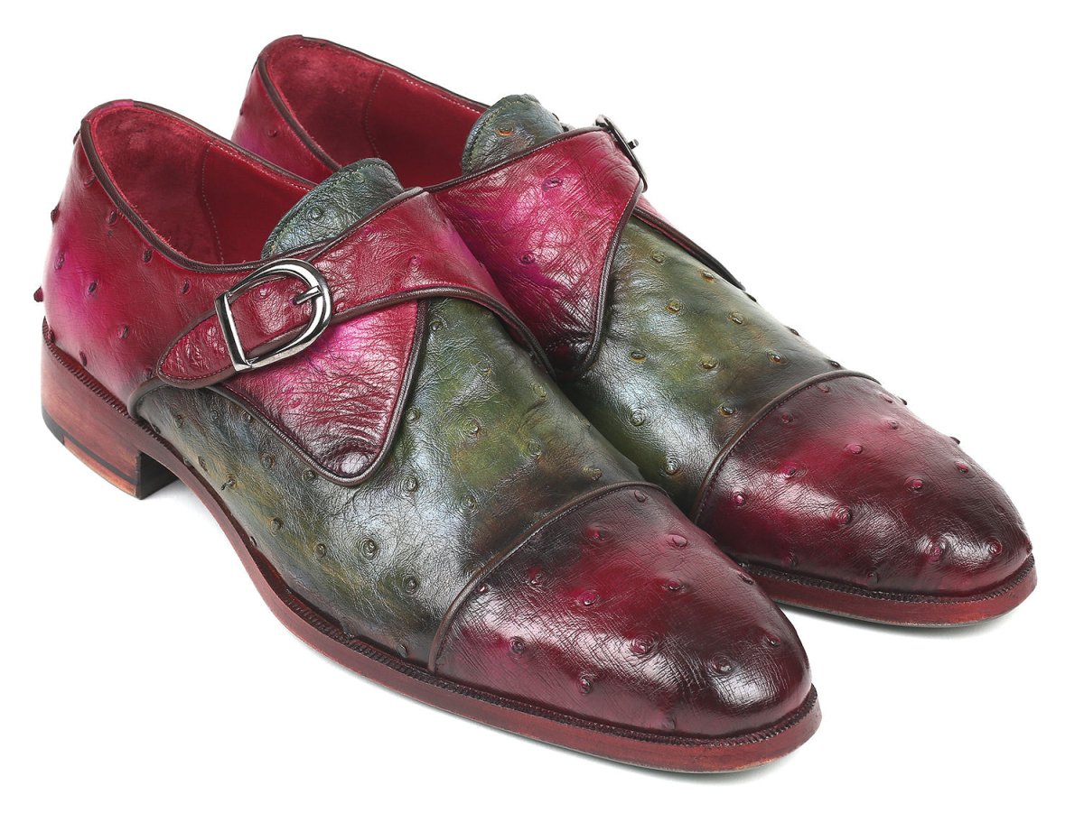 Paul Parkman Genuine Ostrich Monkstraps Green and Purple (ID91Z68)