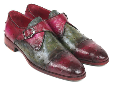 Paul Parkman Genuine Ostrich Monkstraps Green and Purple (ID91Z68)