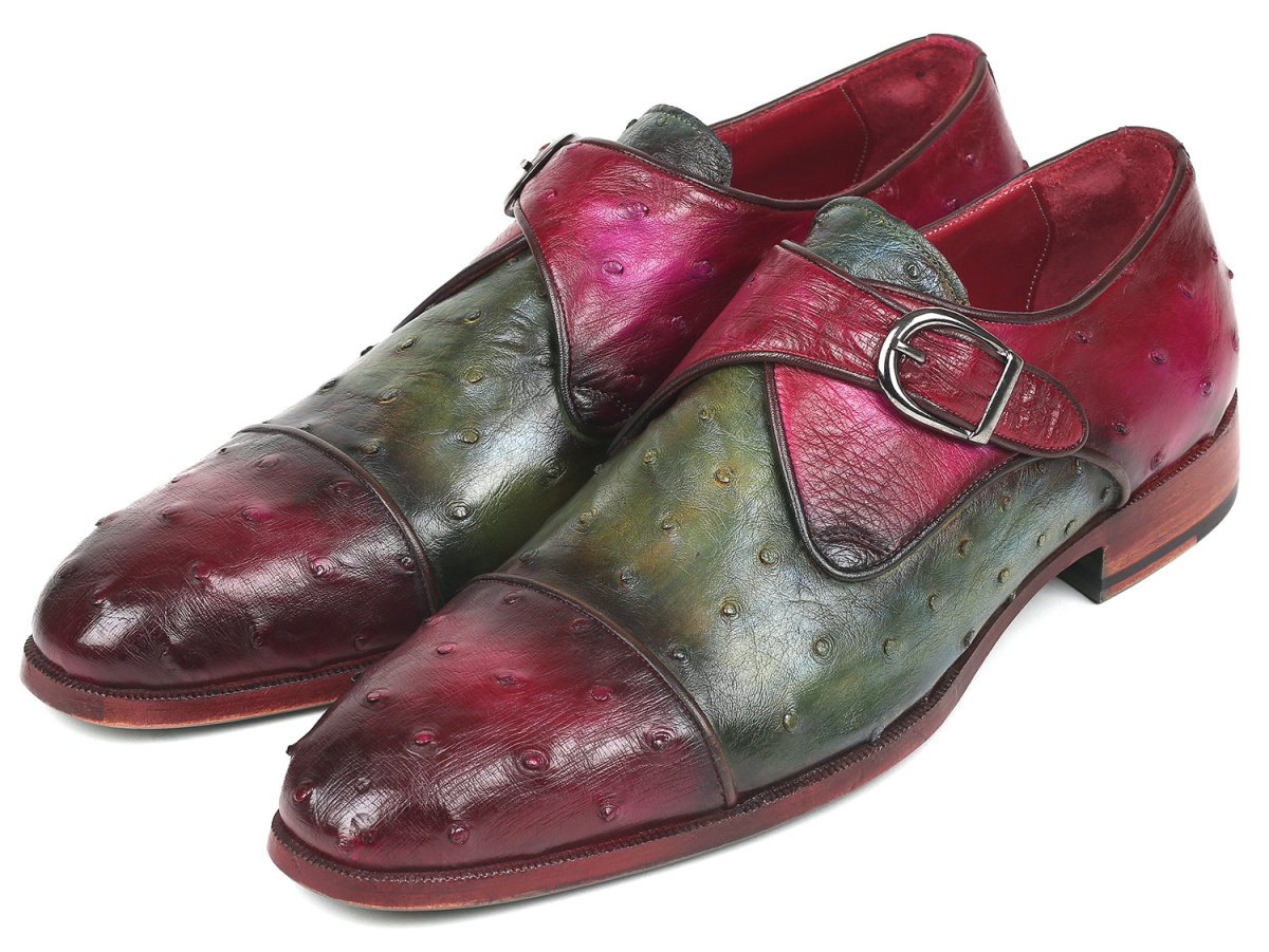 Paul Parkman Genuine Ostrich Monkstraps Green and Purple (ID91Z68)