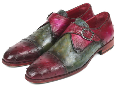 Paul Parkman Genuine Ostrich Monkstraps Green and Purple (ID91Z68)