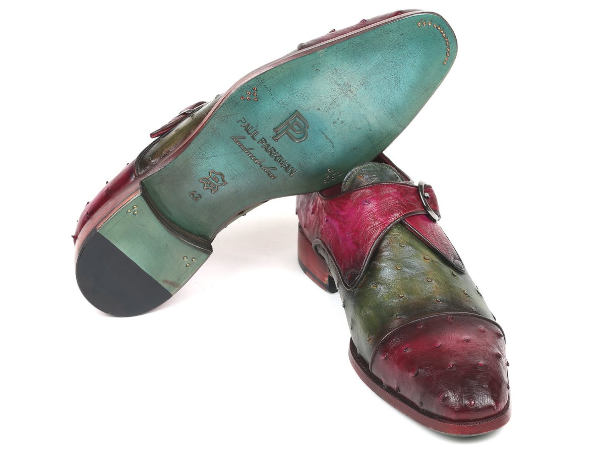 Paul Parkman Genuine Ostrich Monkstraps Green and Purple (ID91Z68)
