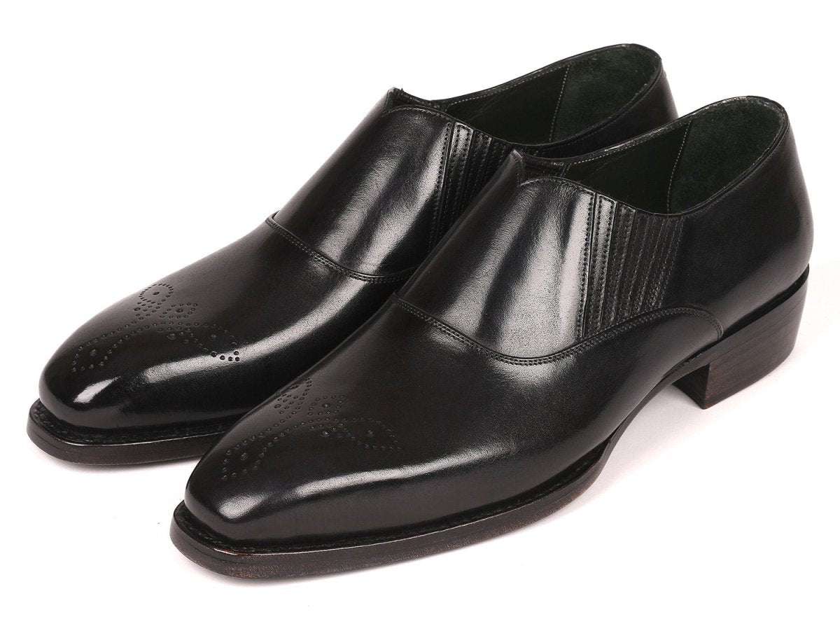 Paul Parkman Goodyear Welted Black Elasticated Loafers (IDGH861TR)