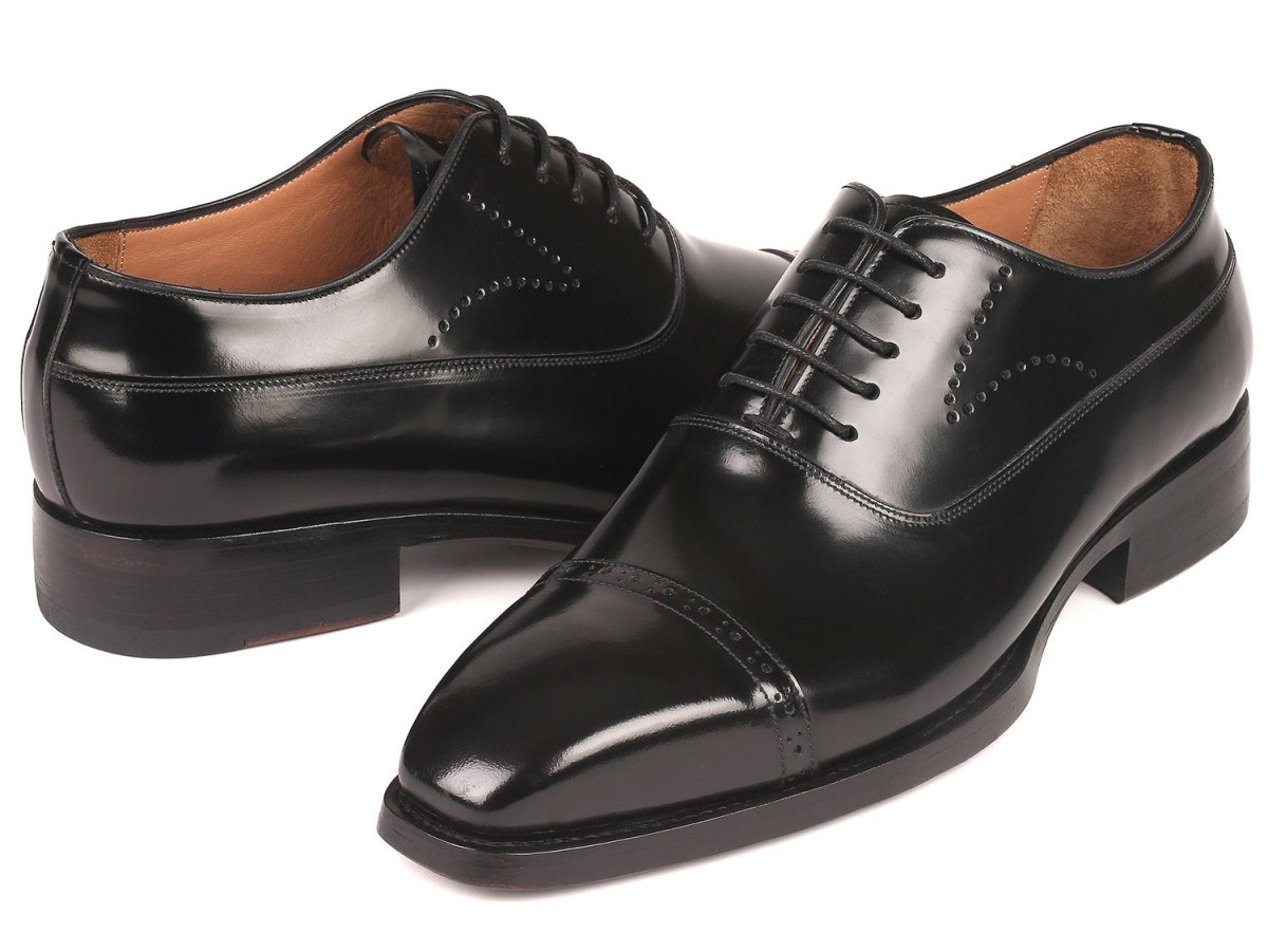 Paul Parkman Goodyear Welted Cap Toe Oxfords Black Polished Leather (ID056BLK84)