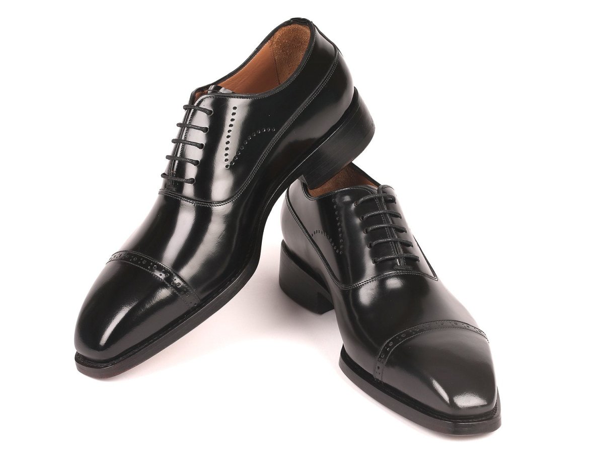 Paul Parkman Goodyear Welted Cap Toe Oxfords Black Polished Leather (ID056BLK84)