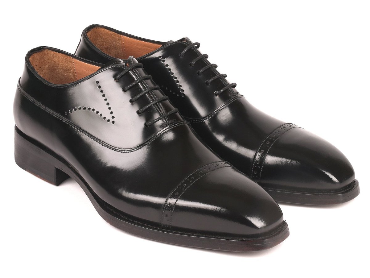 Paul Parkman Goodyear Welted Cap Toe Oxfords Black Polished Leather (ID056BLK84)