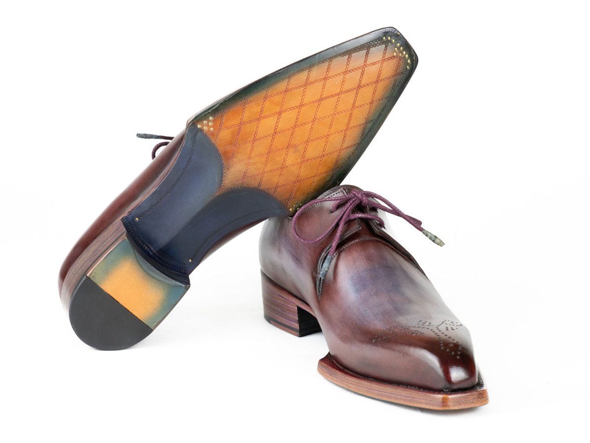 Paul Parkman Goodyear Welted Derby Shoes Ice Blue and Bordeaux (ID468G61)