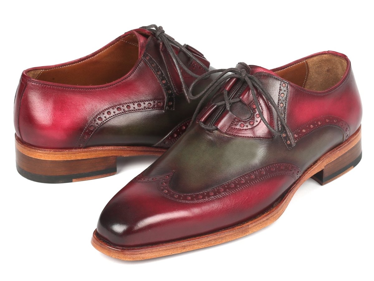 Paul Parkman Goodyear Welted Ghillie Lacing Brogues Green and Bordeaux (ID2955 GRB)
