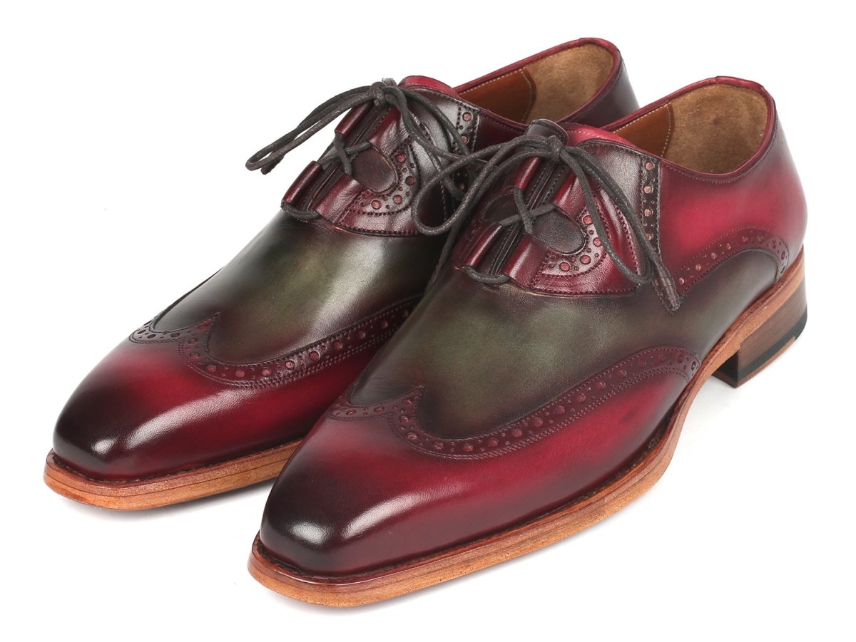 Paul Parkman Goodyear Welted Ghillie Lacing Brogues in Green and Bordeaux