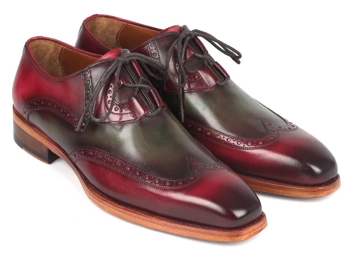 Paul Parkman Goodyear Welted Ghillie Lacing Brogues in Green and Bordeaux