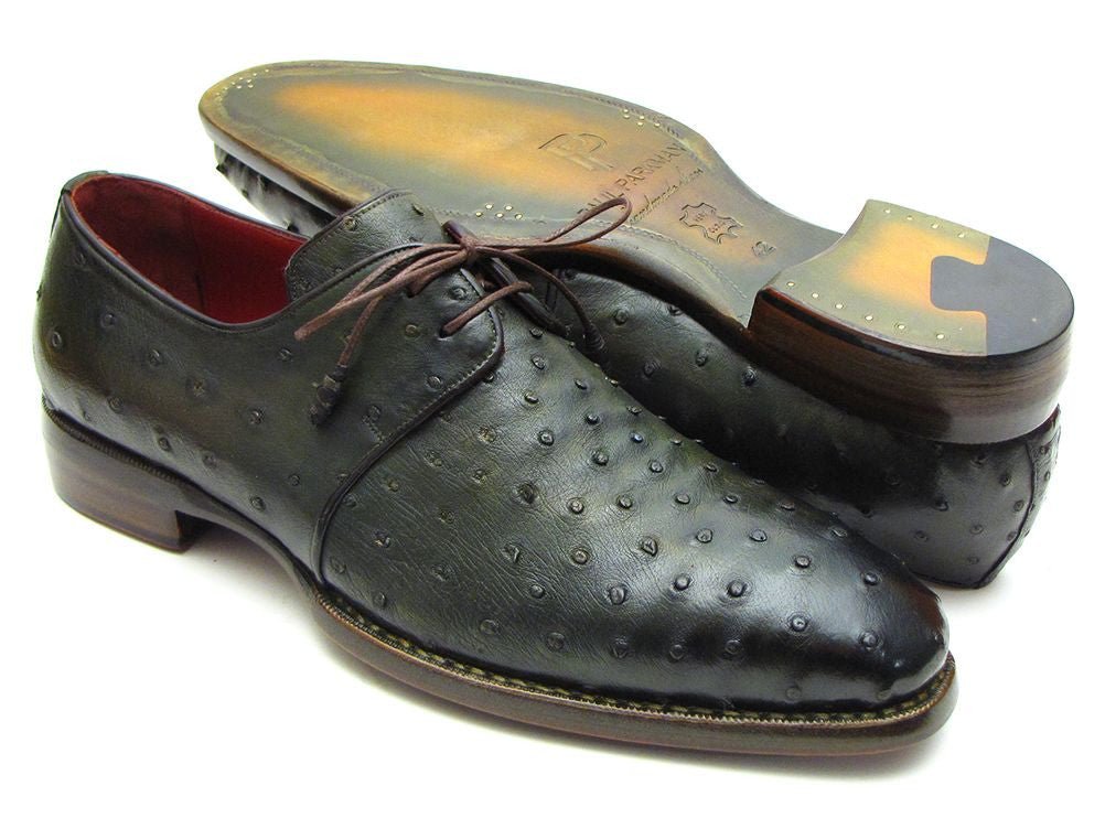 Paul Parkman Goodyear Welted Green Genuine Ostrich Derby Shoes (ID31VL74)
