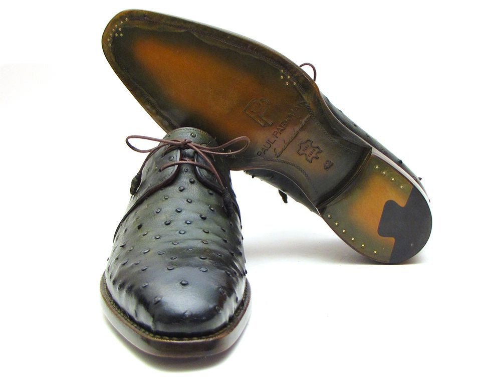 Paul Parkman Goodyear Welted Green Genuine Ostrich Derby Shoes (ID31VL74)