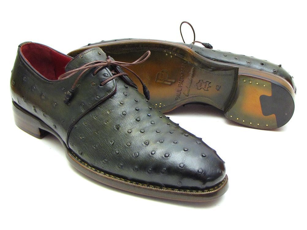 Paul Parkman Goodyear Welted Green Genuine Ostrich Derby Shoes (ID31VL74)