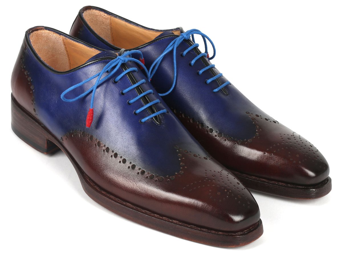 Paul Parkman Goodyear Welted Men's Brown and Blue Oxford Shoes (ID081 B35)