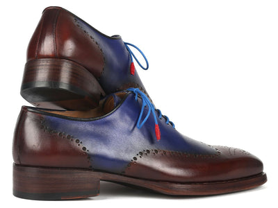 Paul Parkman Goodyear Welted Men's Brown and Blue Oxford Shoes (ID081 B35)