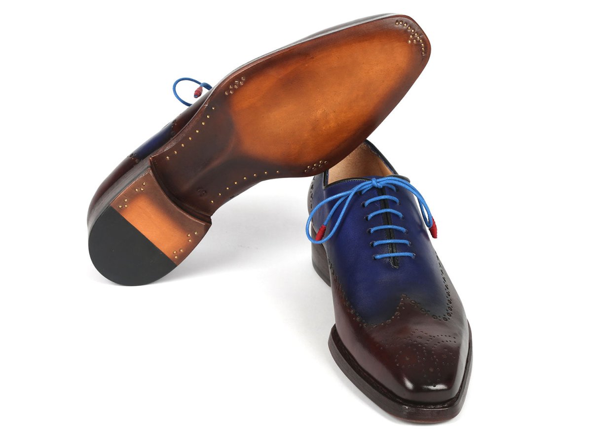 Paul Parkman Goodyear Welted Men's Brown and Blue Oxford Shoes (ID081 B35)