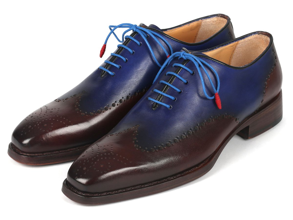 Paul Parkman Goodyear Welted Men's Brown and Blue Oxford Shoes (ID081 B35)